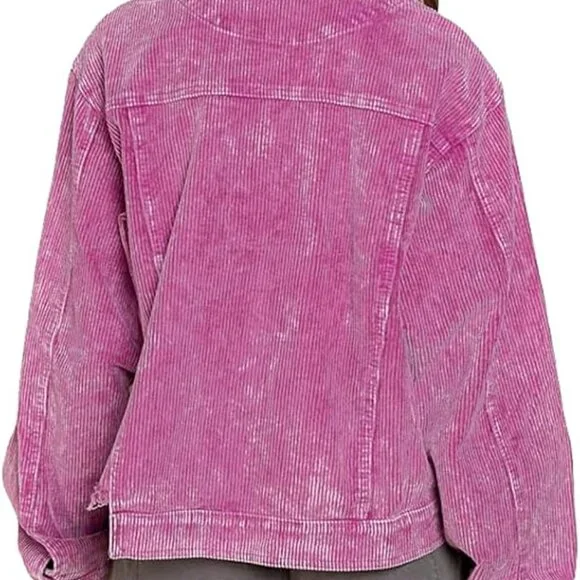 POL Clothing Washed Corduroy Trucker Jacket Pink Size Large - Picture 3 of 13